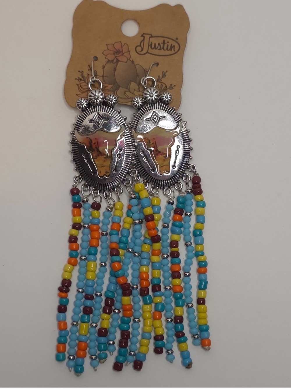 Justin Boots Multicolor Beaded Fringe Concho Earrings